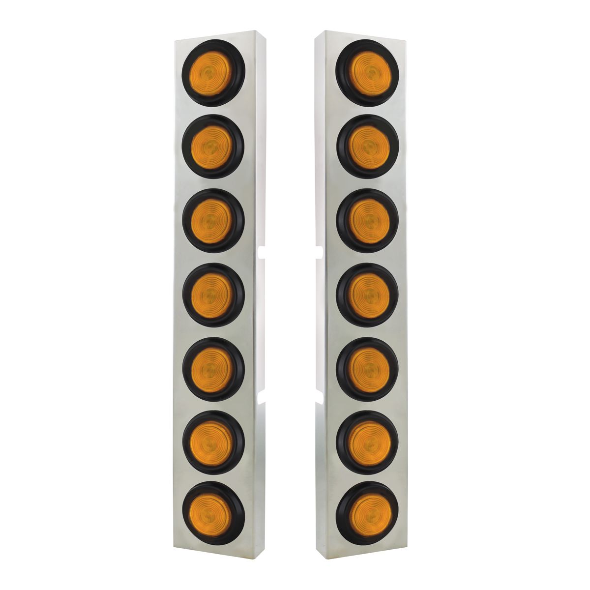 Kenworth Stainless Front Air Cleaner Bracket With 14X 2" Flat Lights & Grommets - Amber Lens