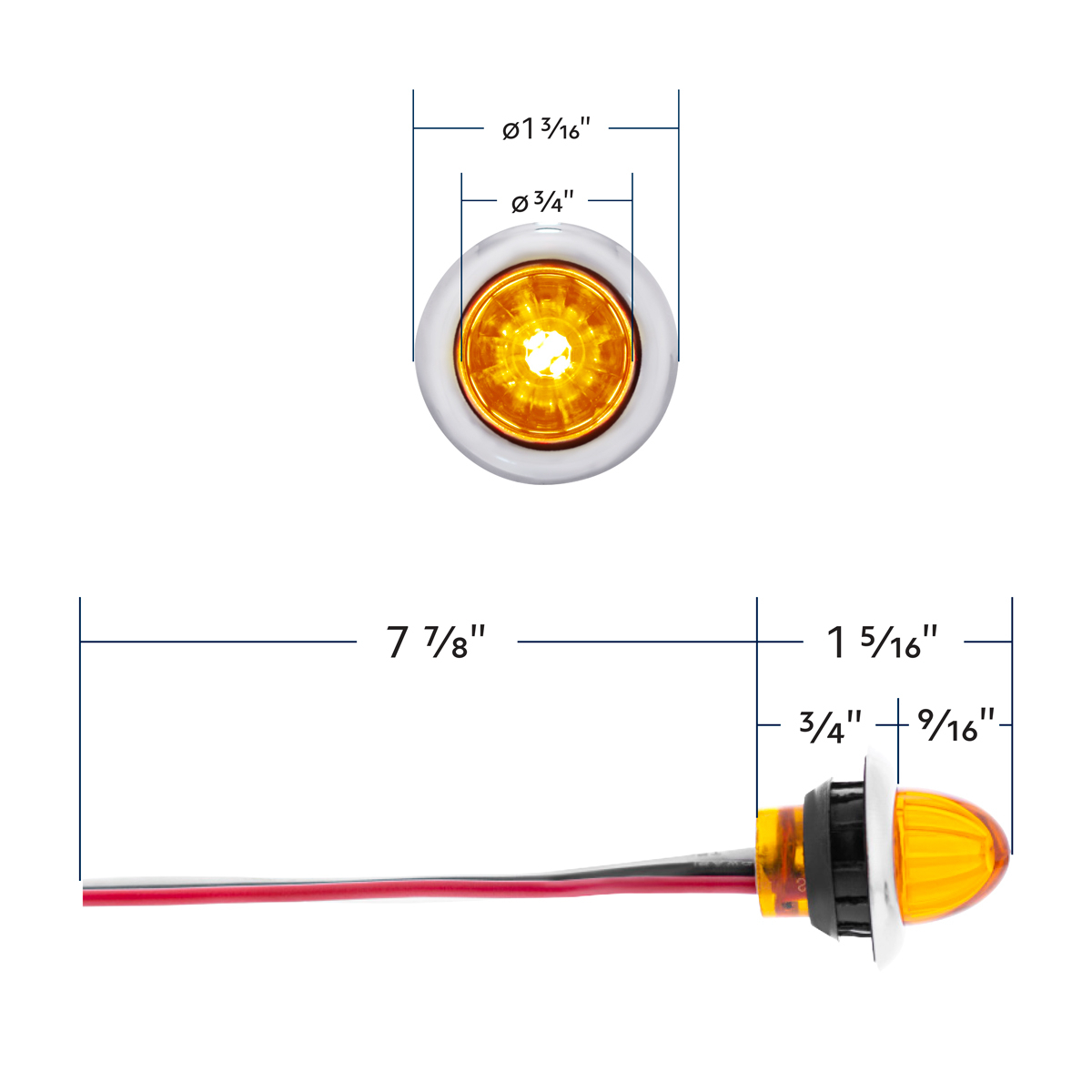 4 LED Dual Function 3/4" Mini Watermelon Light (Clearance/Marker) - Amber LED/Amber Lens - Thumbnail 10
