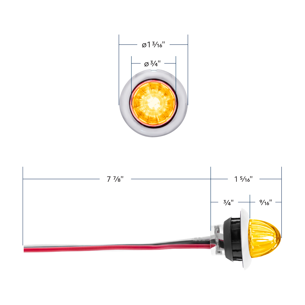 4 LED Dual Function 3/4" Mini Watermelon Light (Clearance/Marker) - Amber LED/Clear Lens - Thumbnail 10