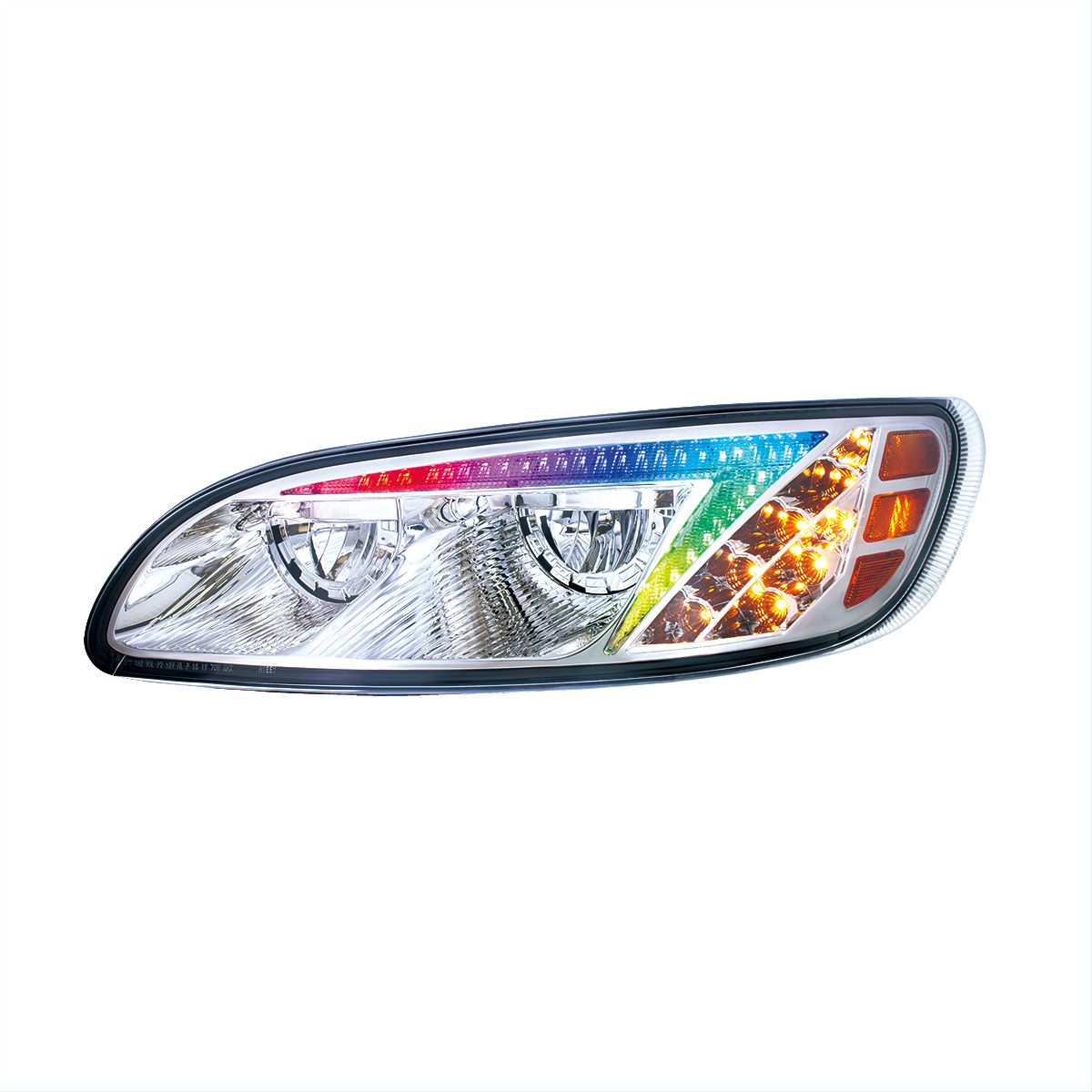 Chrome LED Headlight With Color Changing Position Light Bar For Peterbilt 386 (2005-2015) & 387 (1999-2010) - Driver