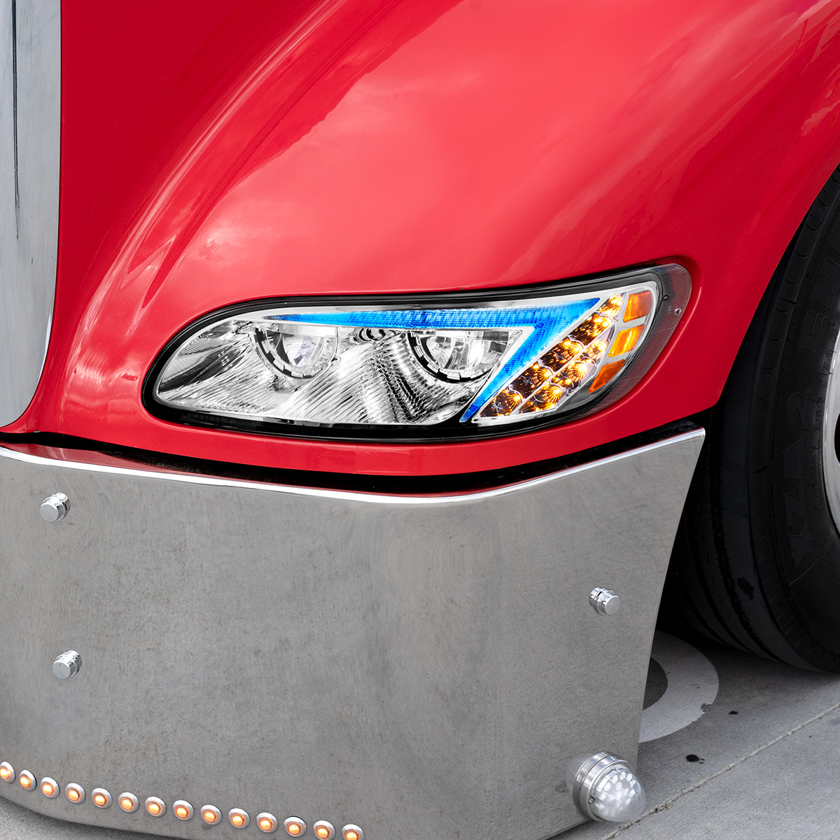 Chrome LED Headlight With Color Changing Position Light Bar For Peterbilt 386 (2005-2015) & 387 (1999-2010) - Driver - Thumbnail 15