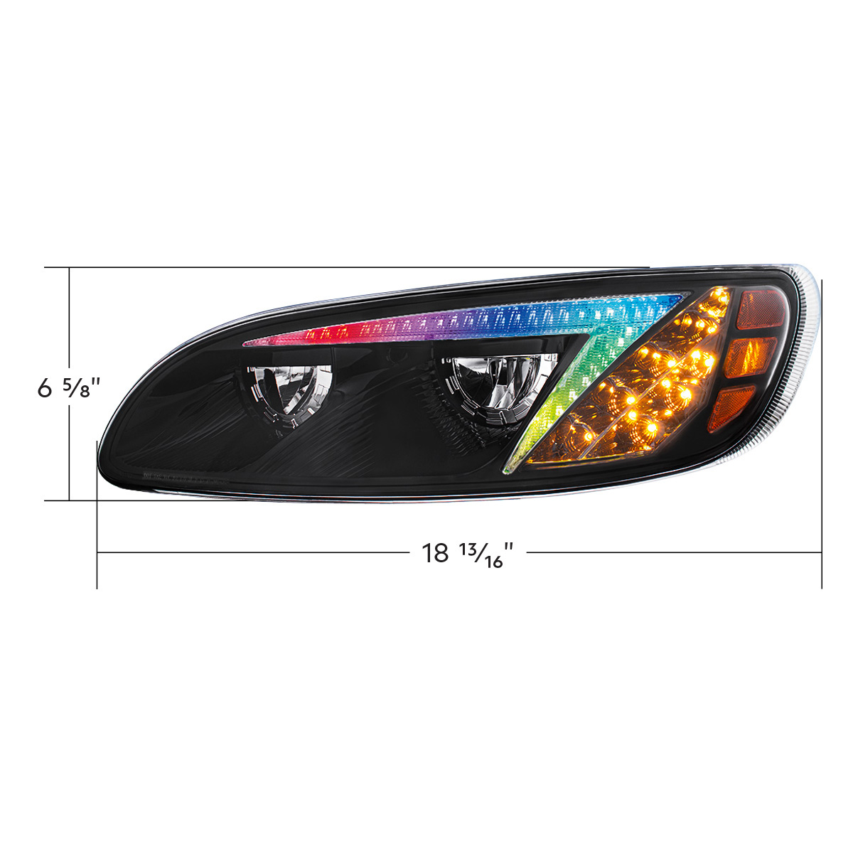 Black LED Headlight With Color Changing Position Light Bar For Peterbilt 386 (2005-2015) & 387 (1999-2010) - Driver - Thumbnail 14
