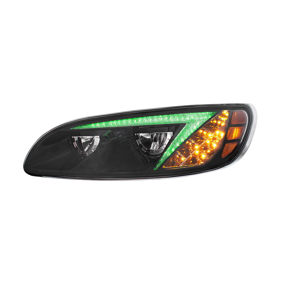Black LED Headlight With Color Changing Position Light Bar For Peterbilt 386 (2005-2015) & 387 (1999-2010) - Driver - Thumbnail 6