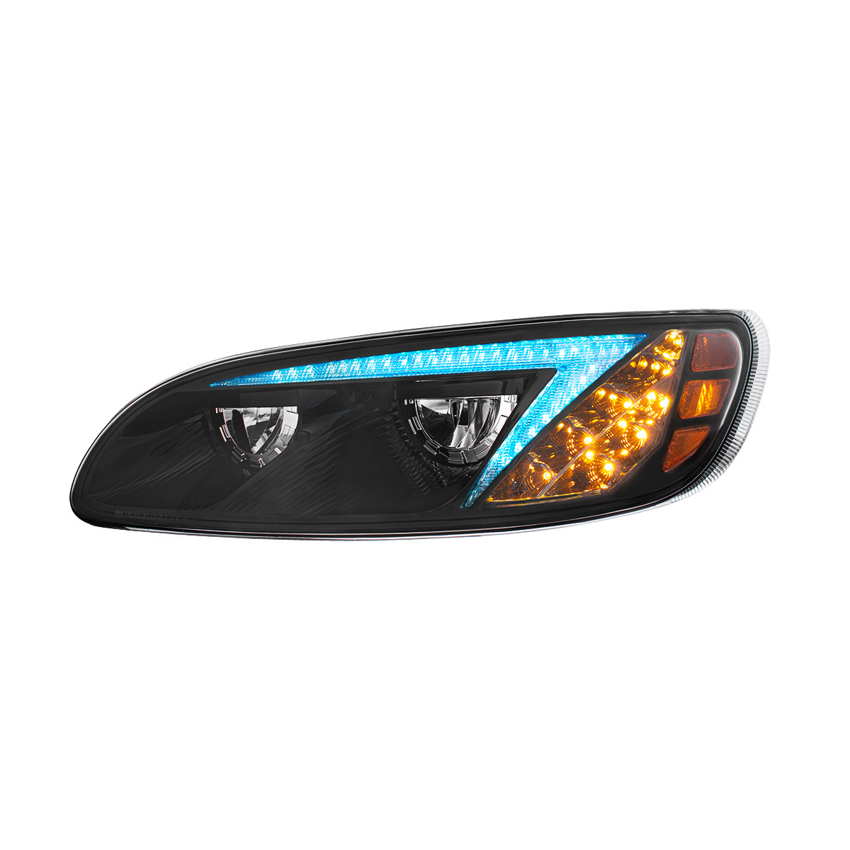 Black LED Headlight With Color Changing Position Light Bar For Peterbilt 386 (2005-2015) & 387 (1999-2010) - Driver - Thumbnail 7