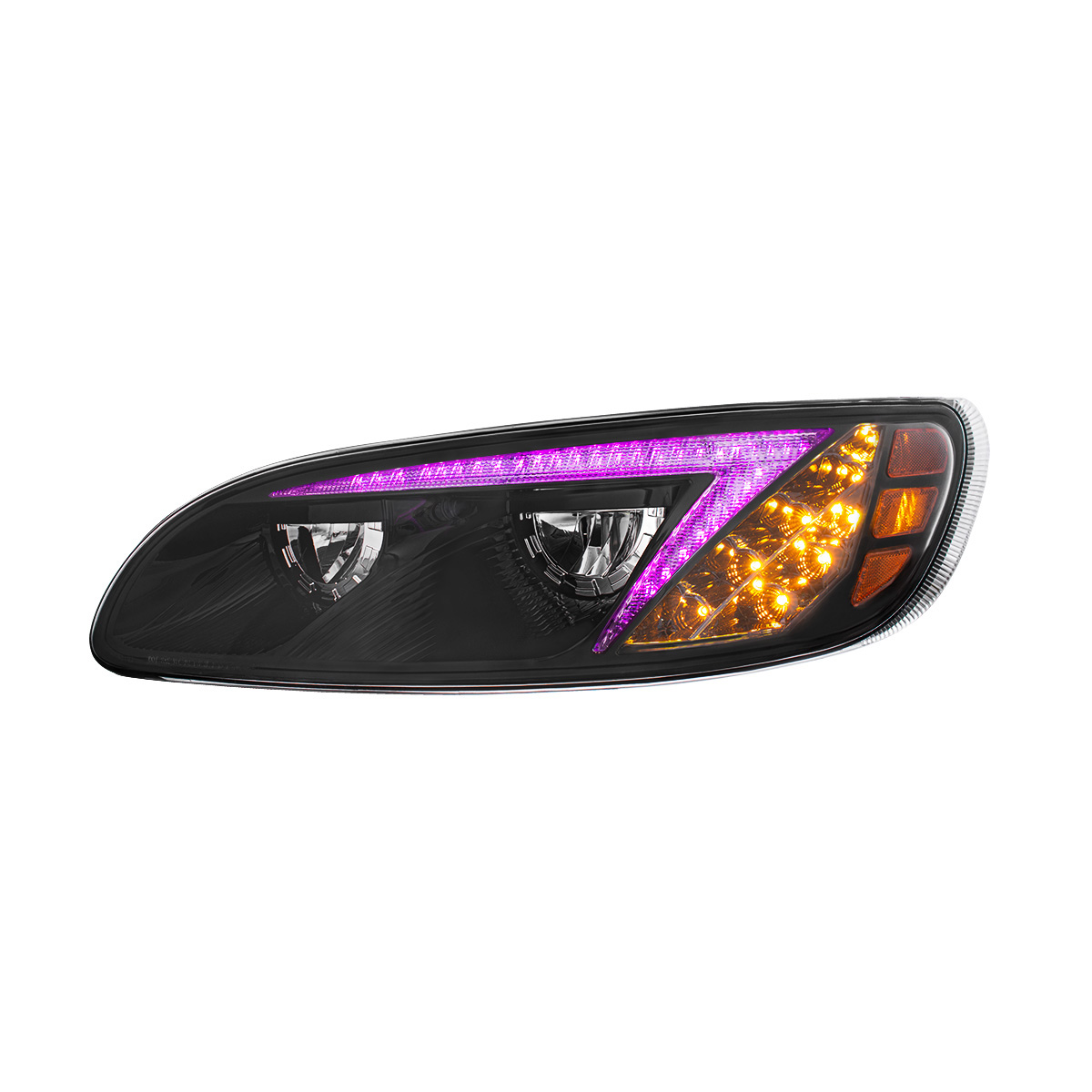 Black LED Headlight With Color Changing Position Light Bar For Peterbilt 386 (2005-2015) & 387 (1999-2010) - Driver - Thumbnail 9