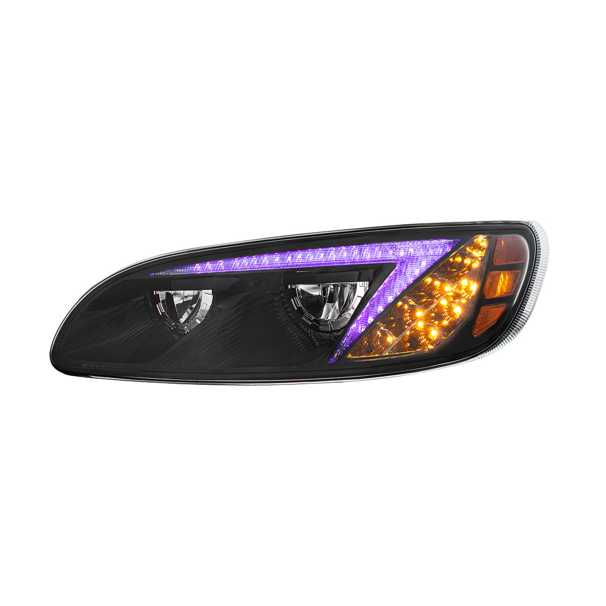 Black LED Headlight With Color Changing Position Light Bar For Peterbilt 386 (2005-2015) & 387 (1999-2010) - Driver - Thumbnail 10