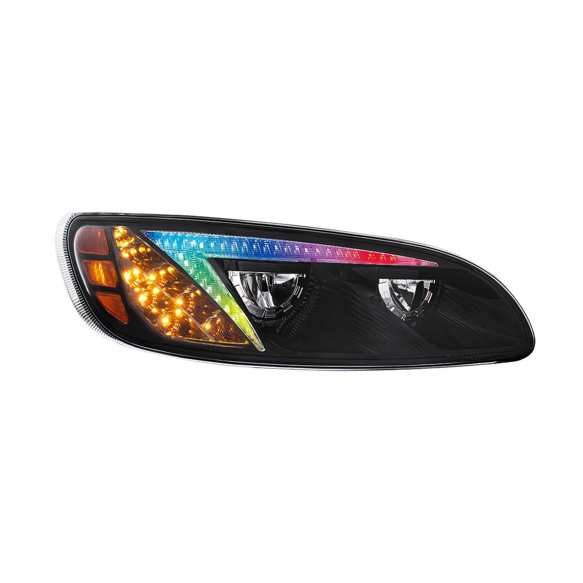 Black LED Headlight With Color Changing Position Light Bar For Peterbilt 386 (2005-2015) & 387 (1999-2010) - Passenger