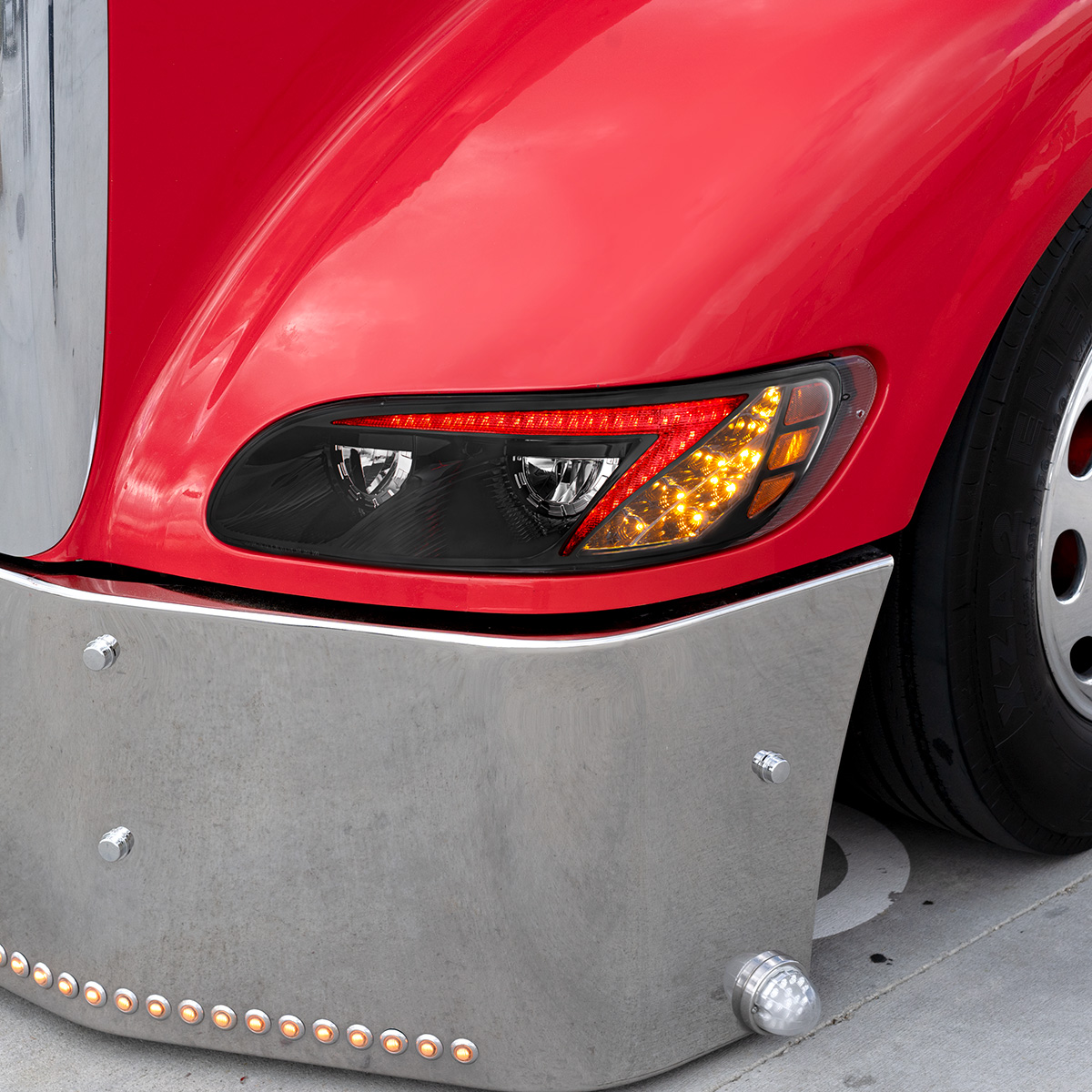 Black LED Headlight With Color Changing Position Light Bar For Peterbilt 386 (2005-2015) & 387 (1999-2010) - Passenger - Thumbnail 16