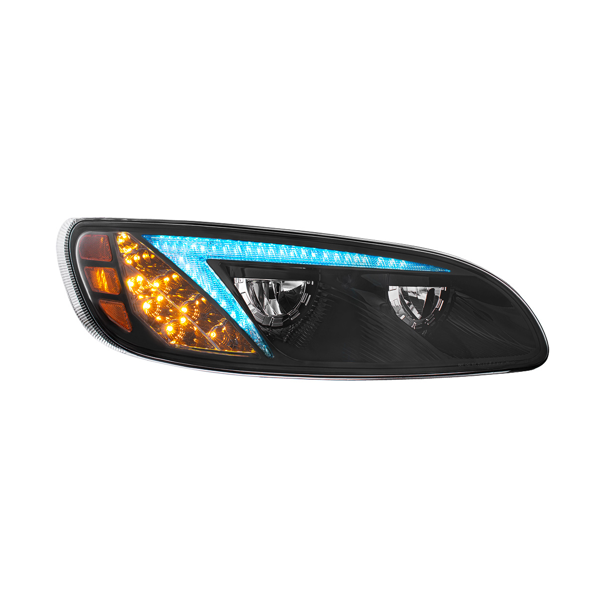 Black LED Headlight With Color Changing Position Light Bar For Peterbilt 386 (2005-2015) & 387 (1999-2010) - Passenger - Thumbnail 7