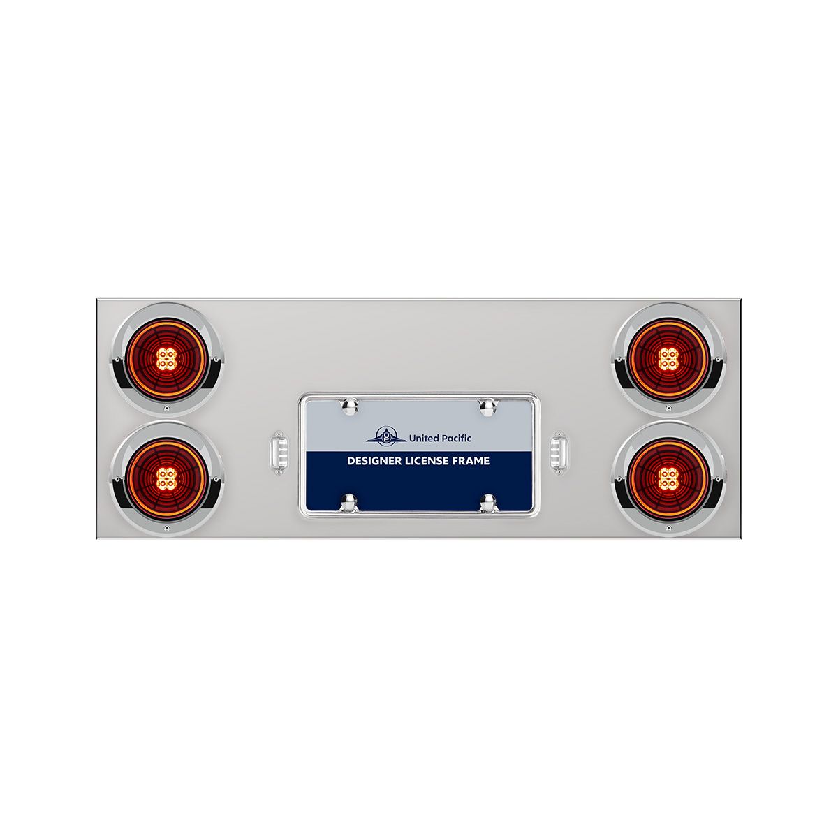 33-3/4" Stainless Rear Center Panel With 4X 13 LED 4" Abyss Lights & Visors - Red LED/Red Lens