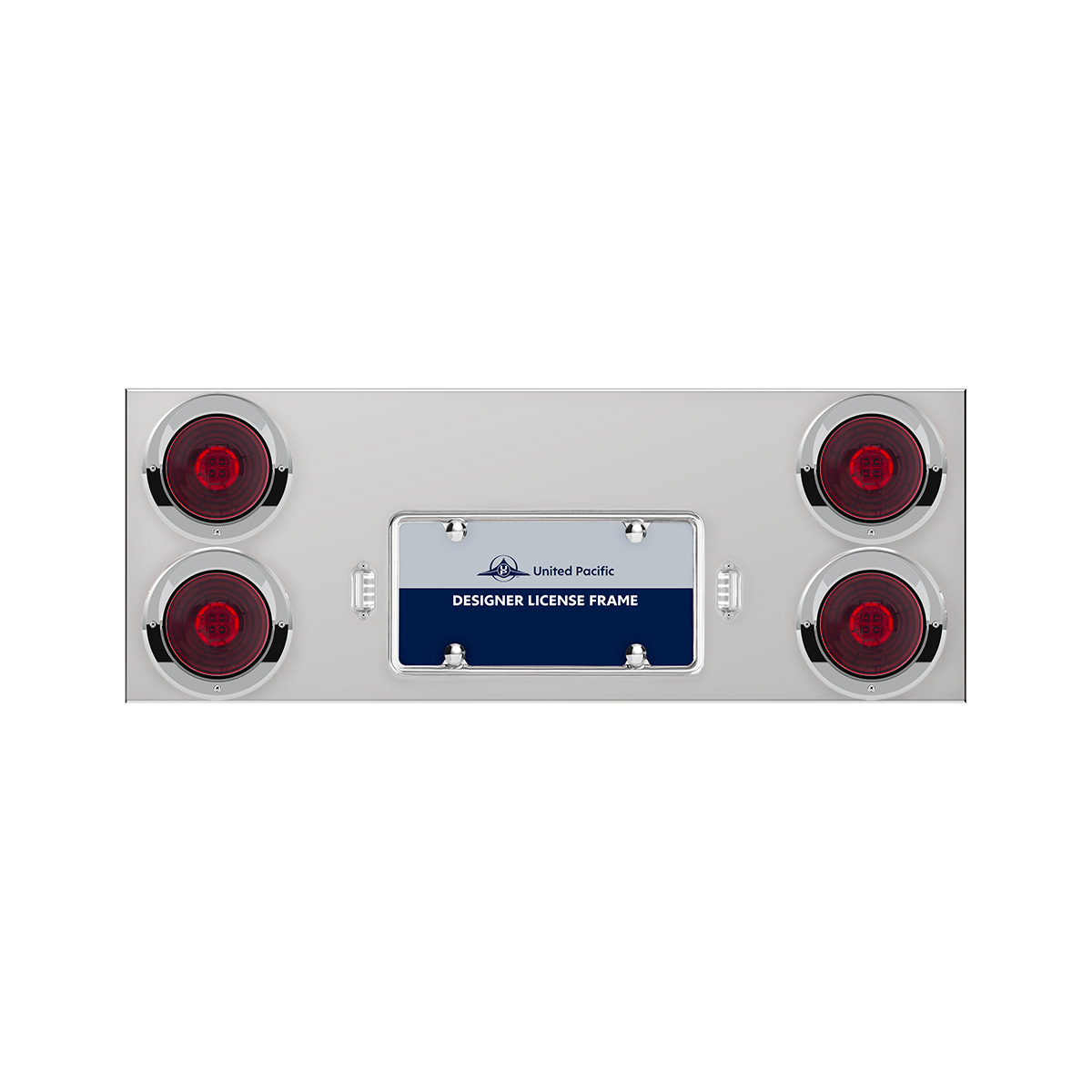 33-3/4" Stainless Rear Center Panel With 4X 13 LED 4" Abyss Lights & Visors - Red LED/Red Lens - Thumbnail 2