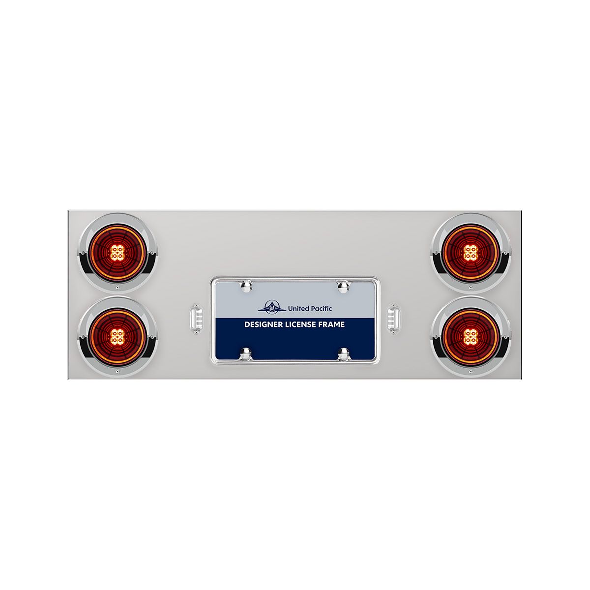 33-3/4" Stainless Rear Center Panel With 4X 13 LED 4" Abyss Lights & Visors - Red LED/Clear Lens