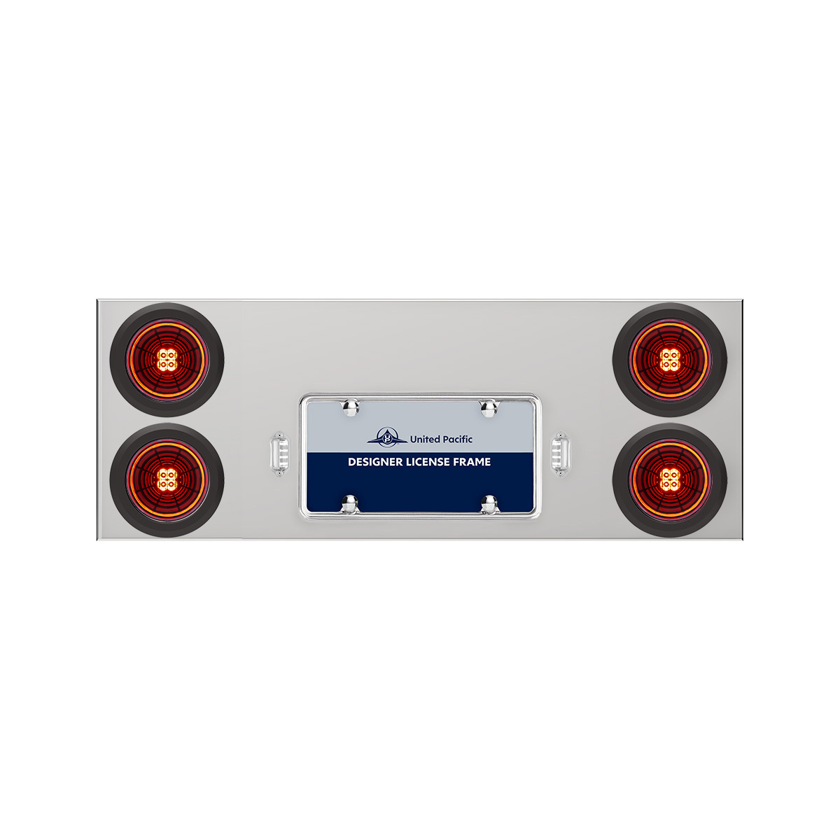 33-3/4" Stainless Rear Center Panel With 4X 13 LED 4" Abyss Lights & Grommets - Red LED/Clear Lens - Thumbnail 6
