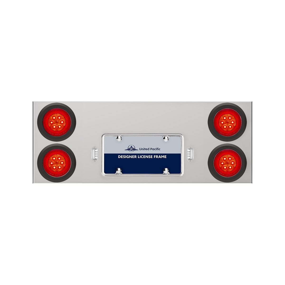 33-3/4" Stainless Rear Center Panel With 4X 16 LED 4" Turbine Lights & Grommets - Red LED/Red Lens - Thumbnail 5