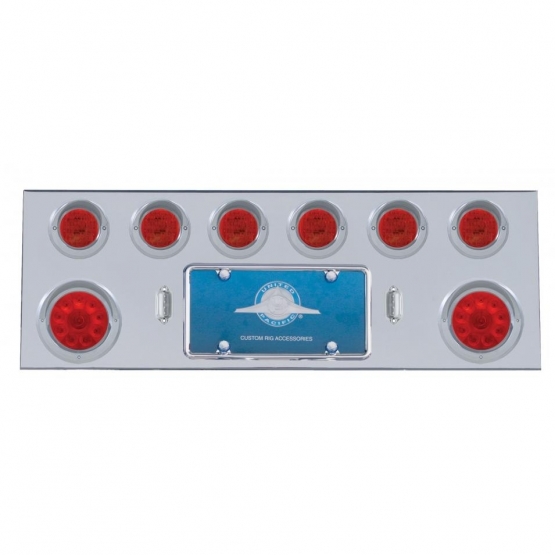 SS Rear Center Panel With Two 10 LED 4" Lights & 6X 13 LED 2.5" Lights & Visors -Red LED & Lens
