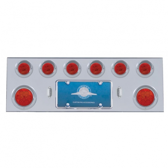 SS Rear Center Panel With 2X 7 LED 4" Reflector Light & 6X 13 LED 2.5" Light & Visor -Red LED & Lens - Thumbnail 2