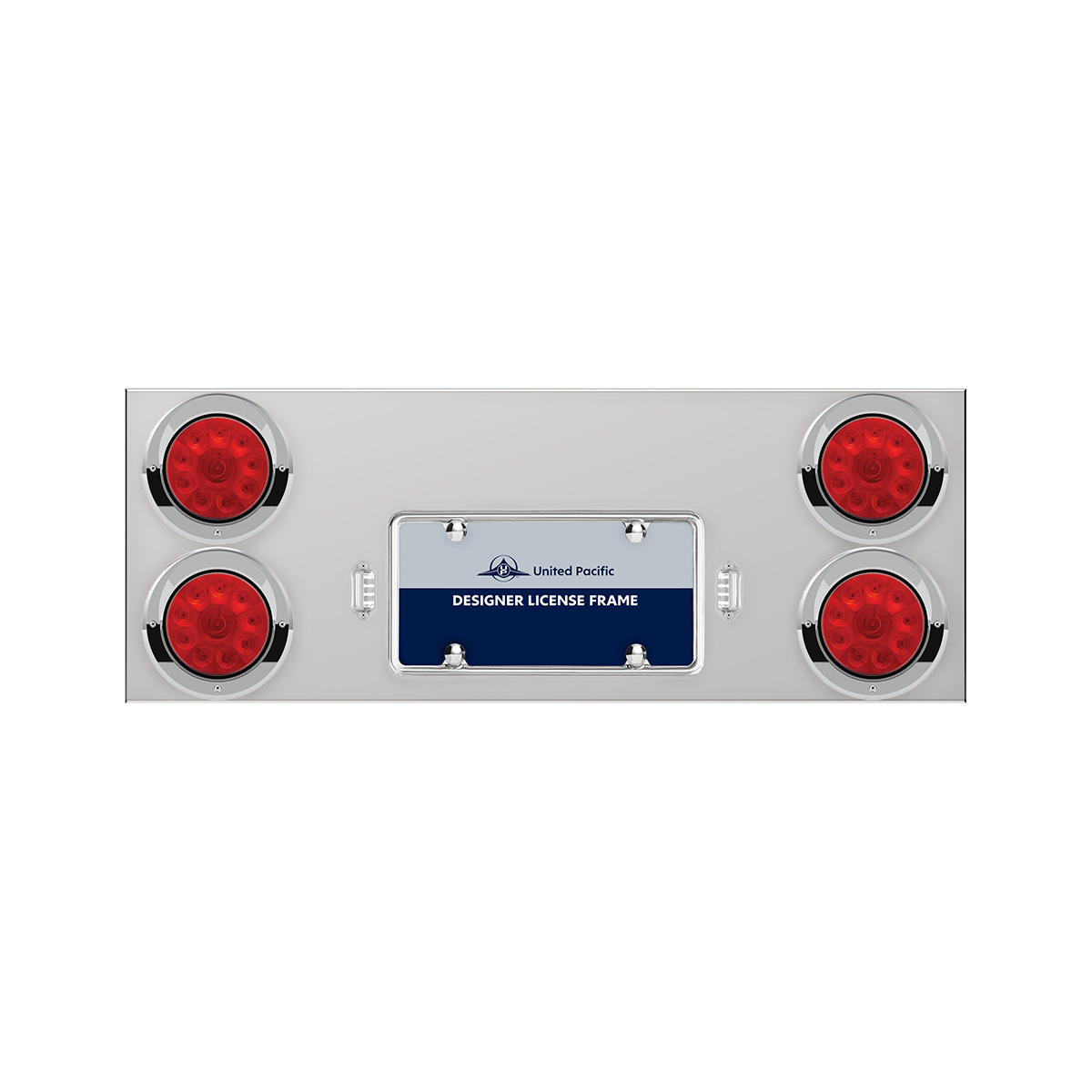 33-3/4" Stainless Rear Center Panel With Four 10 LED 4" Lights & Visors - Red LED/Red Lens - Thumbnail 2