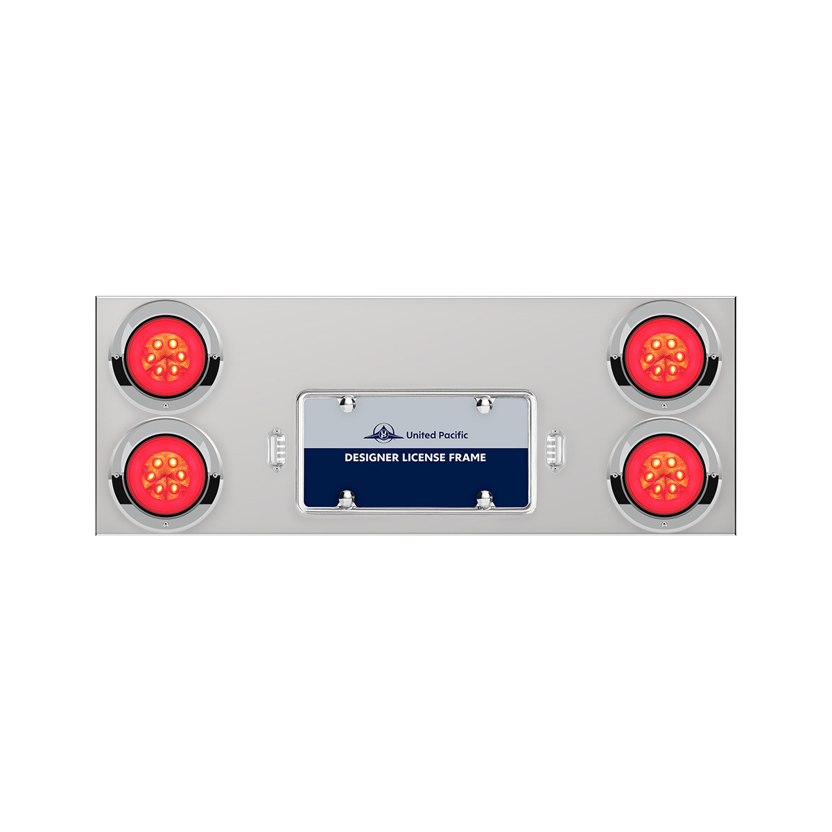 33-3/4" Stainless Rear Center Panel With Four 21 LED 4" GloLight & Visors - Red LED/Clear Lens - Thumbnail 5