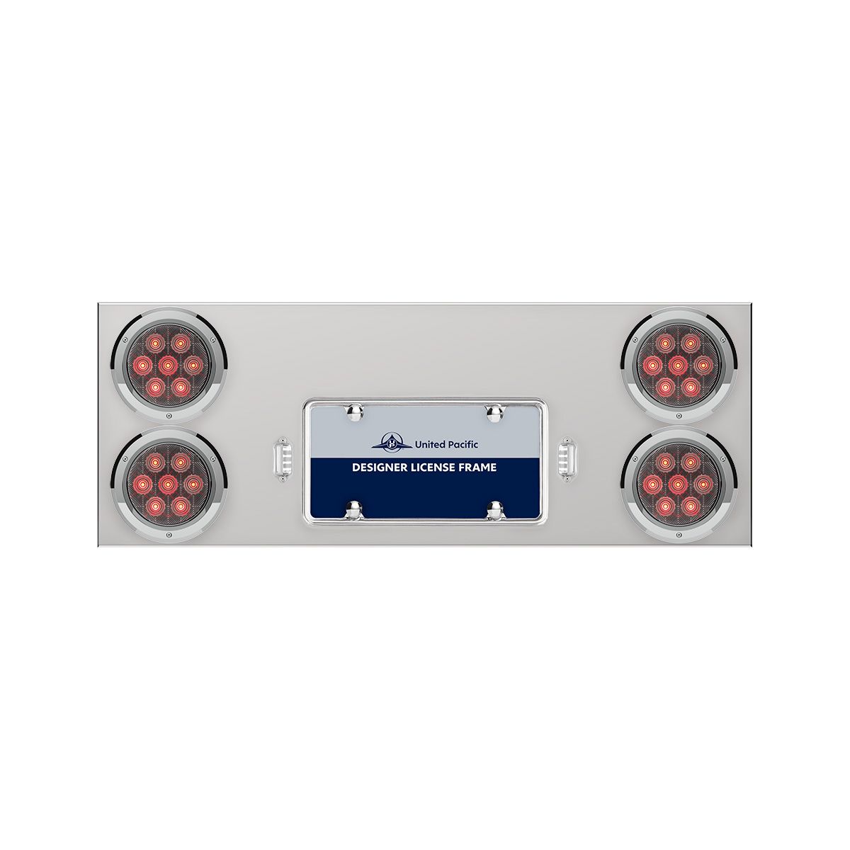33-3/4" Stainless Rear Center Panel With Four 7 LED 4" Light & Bezel - Red LED/Clear Lens - Competition Series