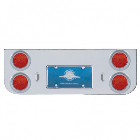 Chrome Rear Center Panel With Four 7 LED 4" Reflector Lights & Visors - Red LED/Red Lens