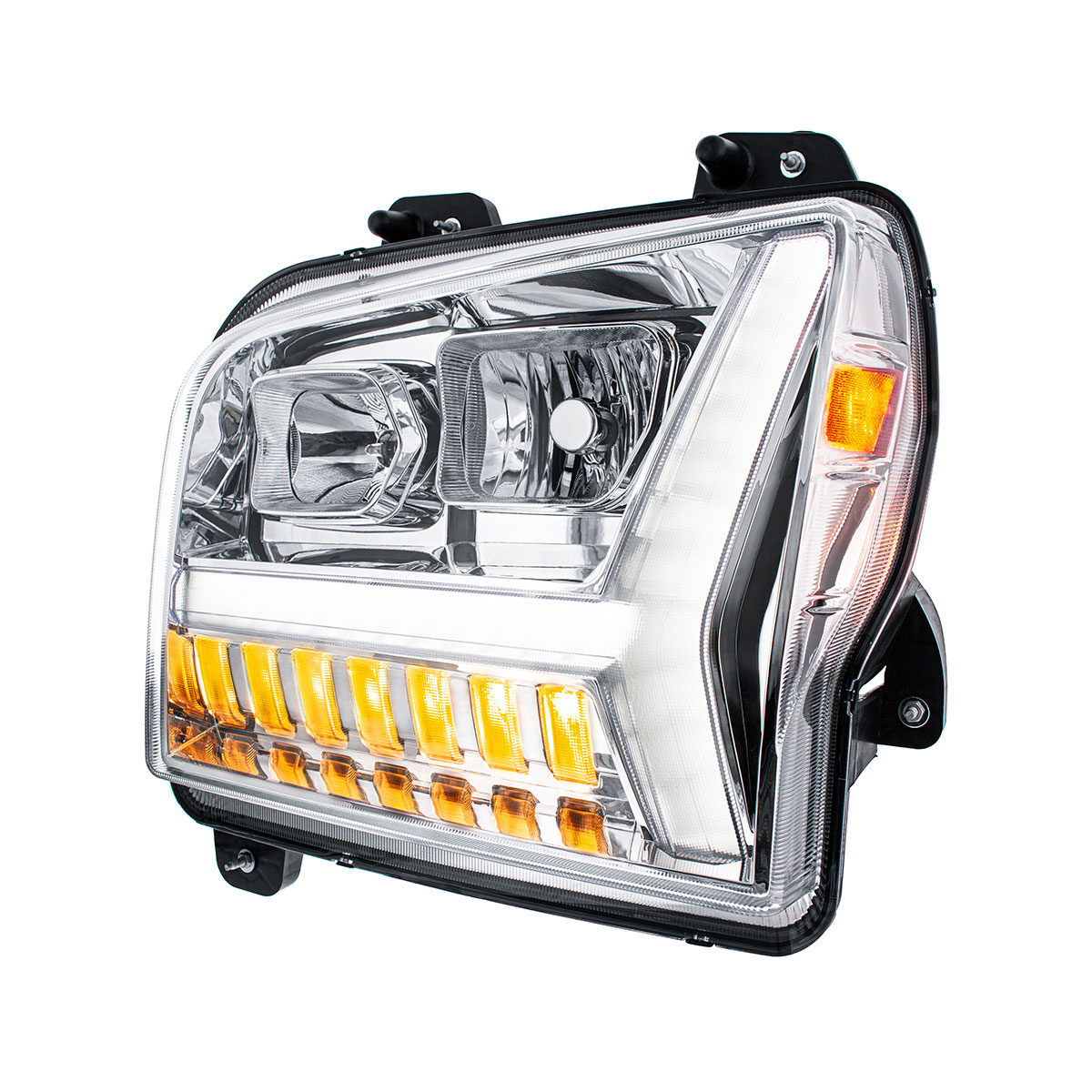 Chrome Headlight With LED DRL Light Bar & Turn Signal For 2018-2024 Kenworth W990-Driver - Thumbnail 3