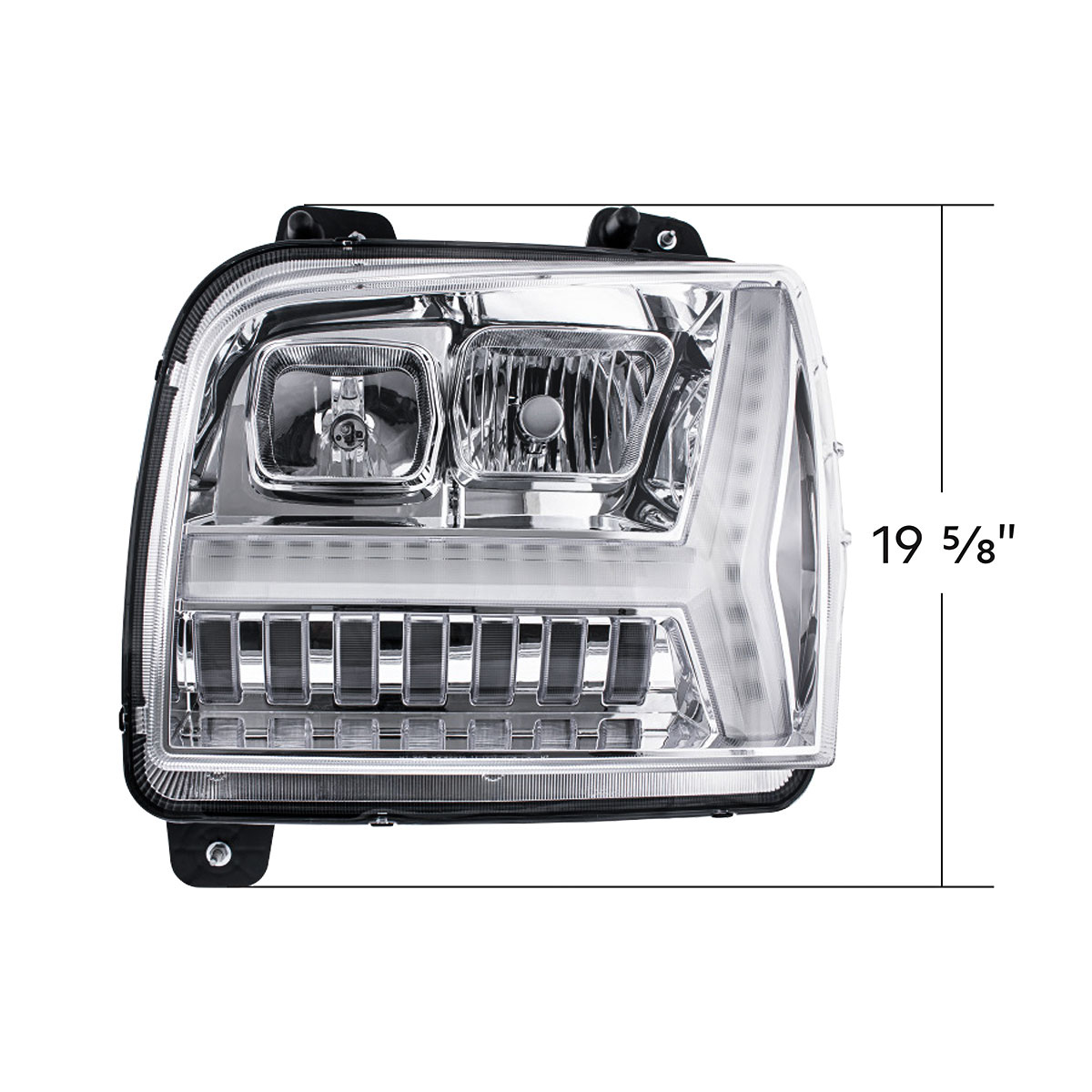 Chrome Headlight With LED DRL Light Bar & Turn Signal For 2018-2024 Kenworth W990-Driver - Thumbnail 8