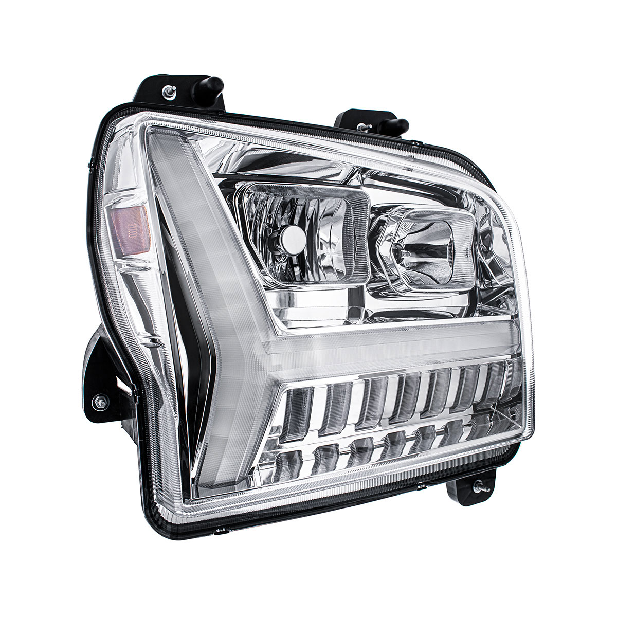 Chrome Headlight With LED DRL Light Bar & Turn Signal For 2018-2024 Kenworth W990-Passenger - Thumbnail 4