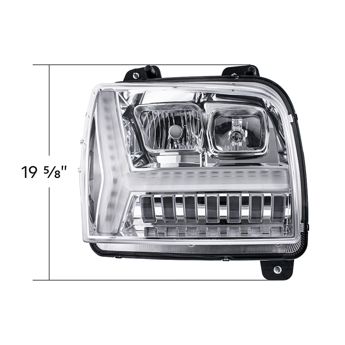 Chrome Headlight With LED DRL Light Bar & Turn Signal For 2018-2024 Kenworth W990-Passenger - Thumbnail 8