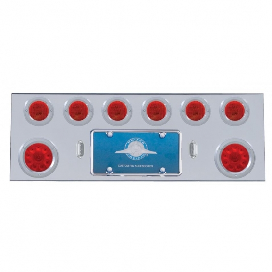SS Rear Center Panel With Two 10 LED 4" Lights & 6X 13 LED 2.5" Lights & Bezels -Red LED & Lens