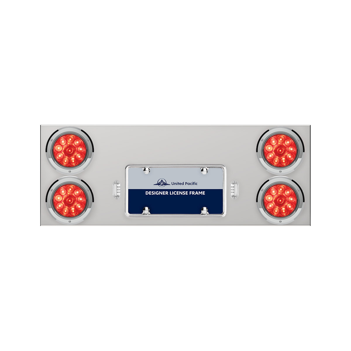 33-3/4" Stainless Rear Center Panel With Four 10 LED 4" Lights & Bezels - Red LED/Red Lens - Thumbnail 5