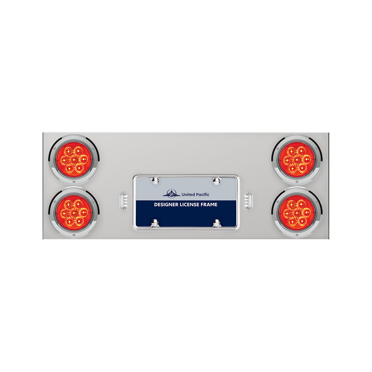 33-3/4" Stainless Rear Center Panel With Four 7 LED 4" Reflector Lights & Bezels - Red LED/Red Lens - Thumbnail 5