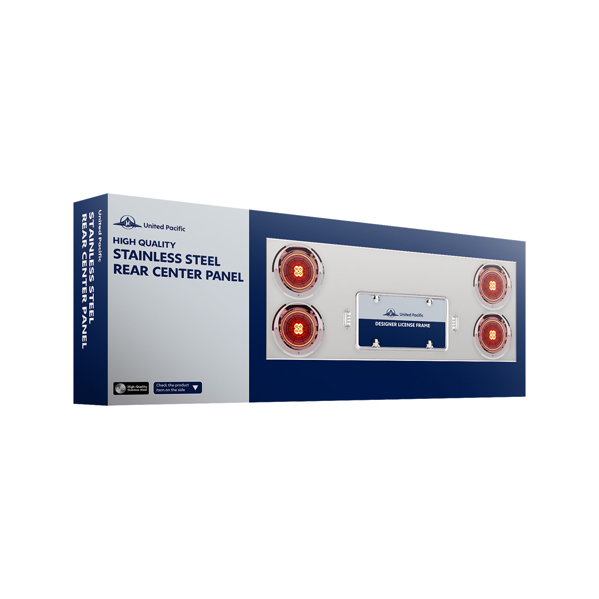 33-3/4" Stainless Rear Center Panel With Four 7 LED 4" Reflector Lights & Bezels - Red LED/Clear Lens - Thumbnail 3