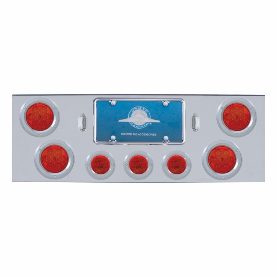 Chrome Rear Center Panel With 4X 7 LED 4" Reflector Lights & 3X 13 LED 2.5" Lights - Red LED/Red Lens