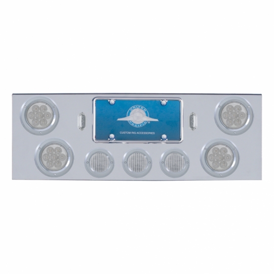 Chrome Rear Center Panel With 4X 7 LED 4" Reflector Lights & 3X 13 LED 2.5" Lights - Red LED/Clear Lens