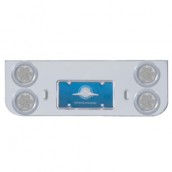 Chrome Rear Center Panel With Four 7 LED 4" Reflector Lights & Bezels - Red LED/Clear Lens