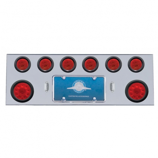 SS Rear Center Panel With 2X 10 LED 4" Lights & 6X 13 LED 2.5" Lights -Red LED & Lens