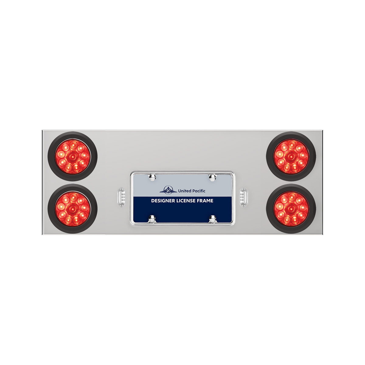 33-3/4" Stainless Rear Center Panel With Four 10 LED 4" Lights & Grommets - Red LED/Red Lens - Thumbnail 5