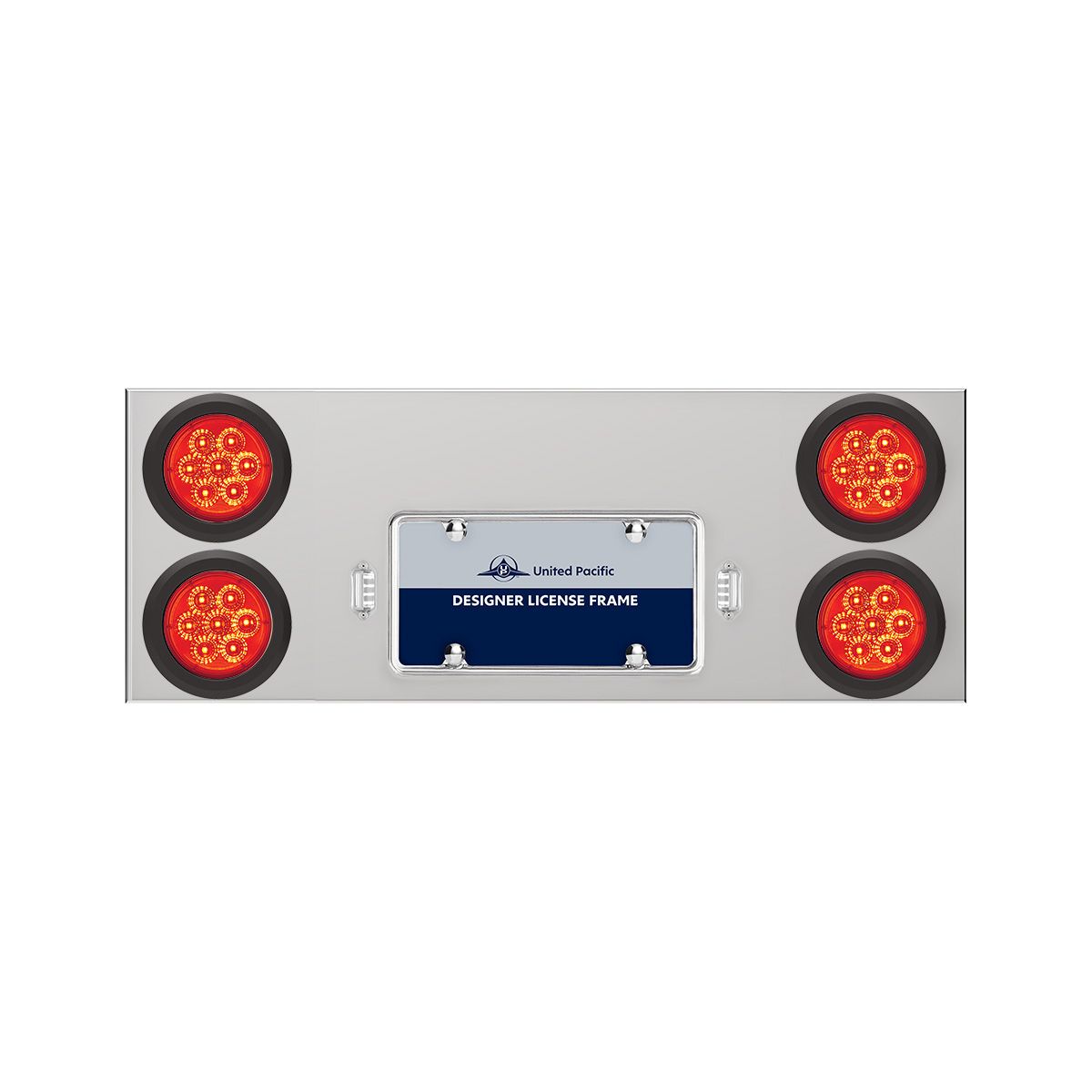 33-3/4" Stainless Rear Center Panel With Four 7 LED 4" Reflector Lights & Grommets - Red LED/Red Lens