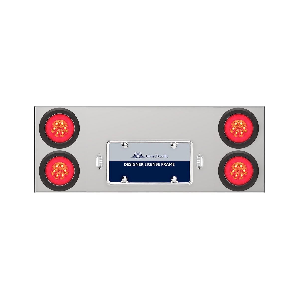 33-3/4" Stainless Rear Center Panel With Four 21 LED 4" GloLight & Grommets - Red LED/Clear Lens