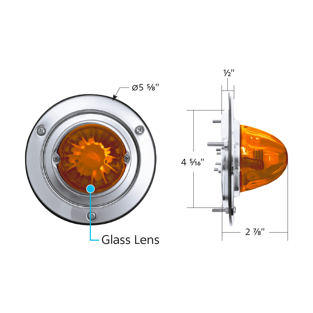 Dual Function Glass Watermelon Sleeper Bunk Kit With 304 Stainless Steel Bezel & LED Bulb-Amber Lens/Amber LED - Thumbnail 11
