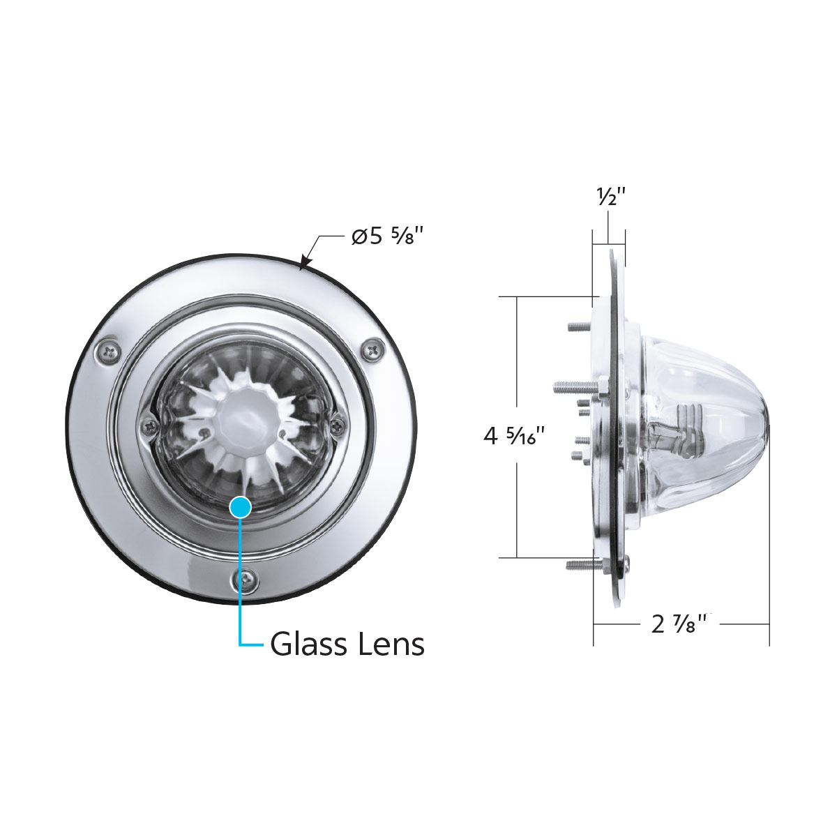 Dual Function Glass Watermelon Sleeper Bunk Kit With 304 Stainless Steel Bezel & LED Bulb-Clear Lens/Amber LED - Thumbnail 11