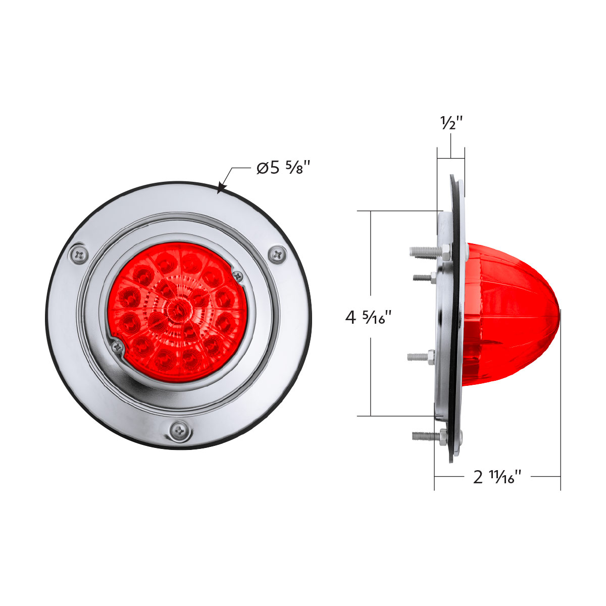 17 LED Dual Function Watermelon Reflector Light Sleeper Bunk Kit With 304 SS Bezel-Red LED/Red Lens - Thumbnail 11