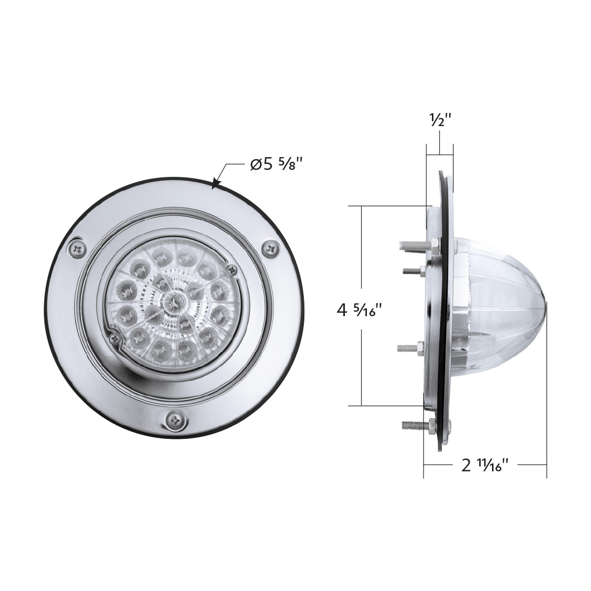 17 LED Dual Function Watermelon Reflector Light Sleeper Bunk Kit With 304 SS Bezel-Red LED/Clear Lens - Thumbnail 11