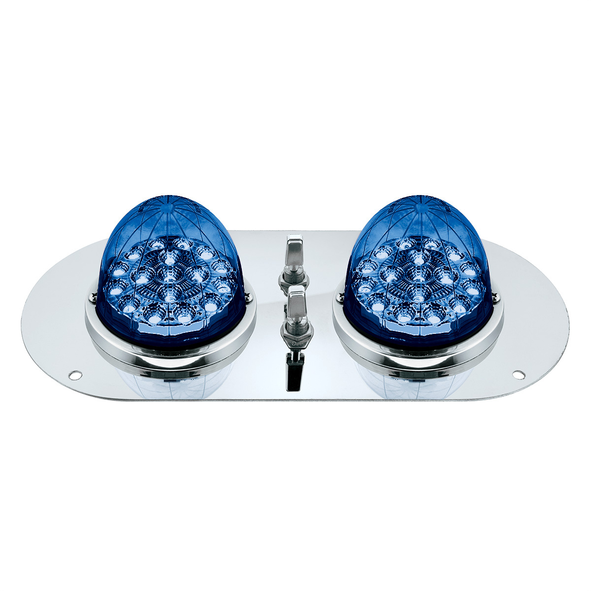 304 SS Above Door Dome Light Kit With 2 X 17 LED Double Fury Watermelon For KW & PB Trucks-Amber & Blue LED - Thumbnail 3