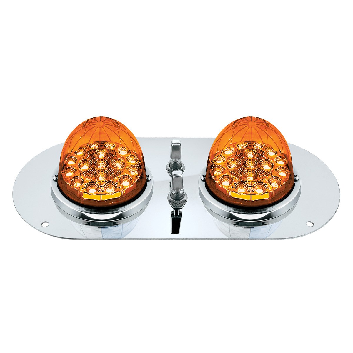 304 SS Above Door Dome Light Kit With 2 X 17 LED Double Fury Watermelon For KW & PB Trucks-Amber & Green LED - Thumbnail 2