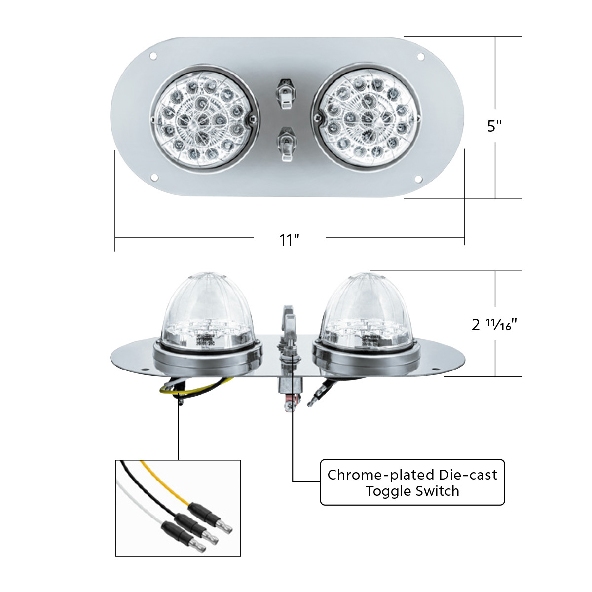 304 SS Above Door Dome Light Kit With 2 X 17 LED Double Fury Watermelon For KW & PB Trucks-Amber & Green LED - Thumbnail 12