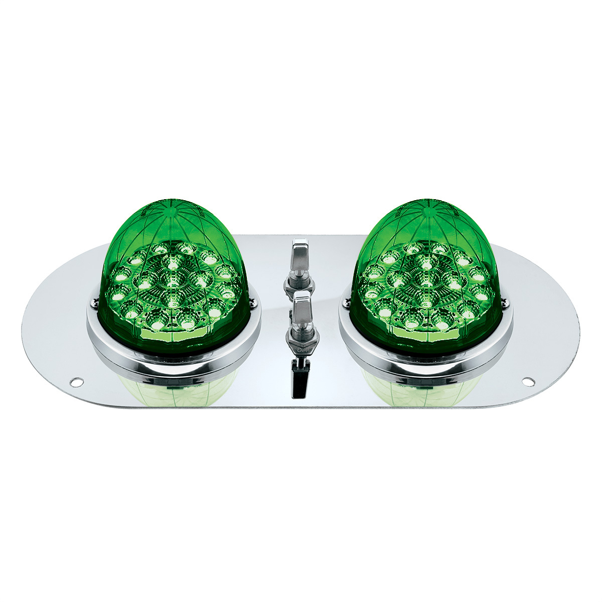 304 SS Above Door Dome Light Kit With 2 X 17 LED Double Fury Watermelon For KW & PB Trucks-Amber & Green LED - Thumbnail 3