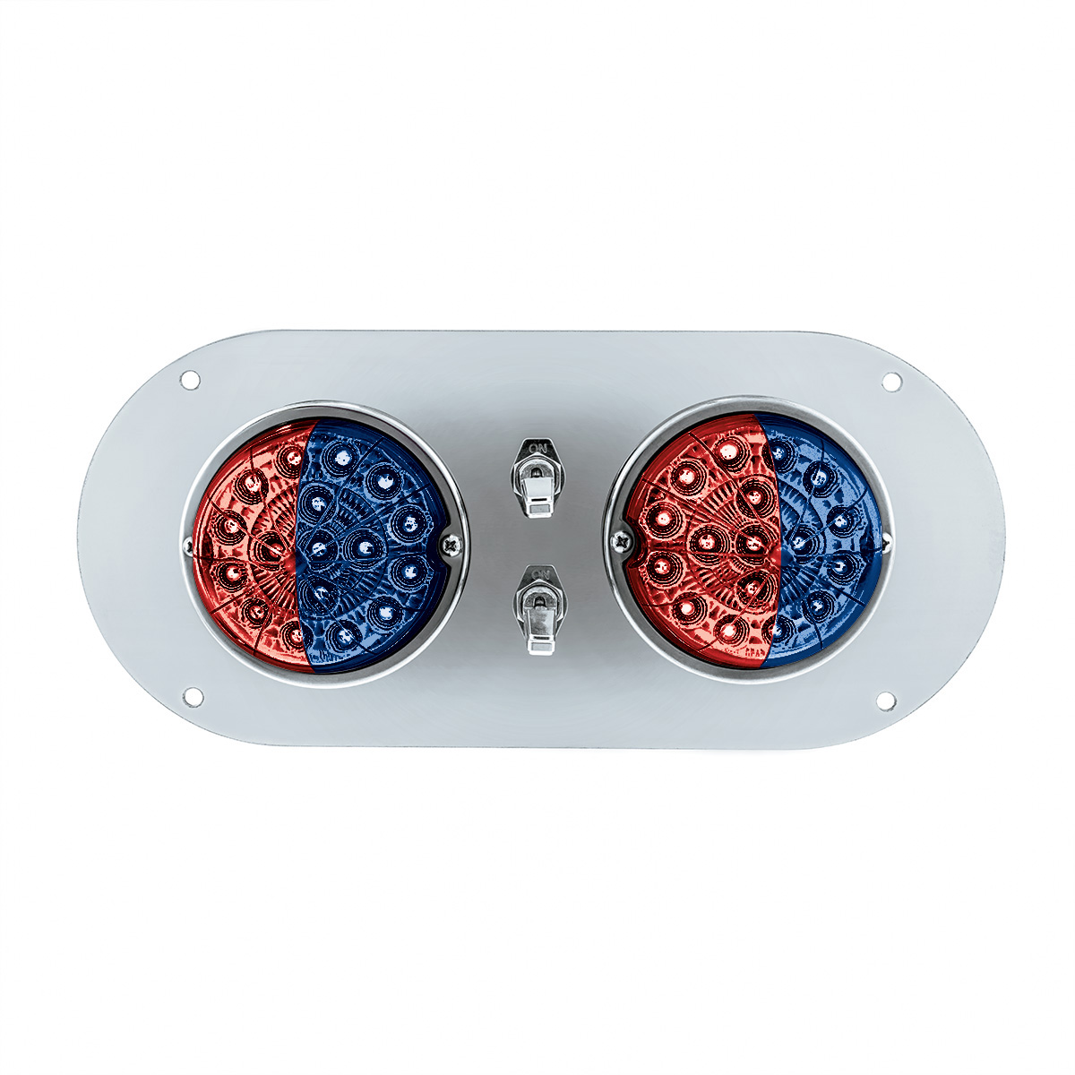 304 SS Above Door Dome Light Kit With 2 X 17 LED Double Fury Watermelon For KW & PB Trucks-Red & Blue LED - Thumbnail 5
