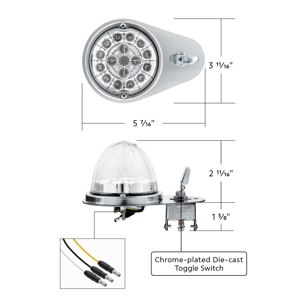 304 SS Above Door Dome Light Kit W/ 17 LED Double Fury Watermelon For 1994-2025 KW W900-Amber & Blue LED - Thumbnail 12