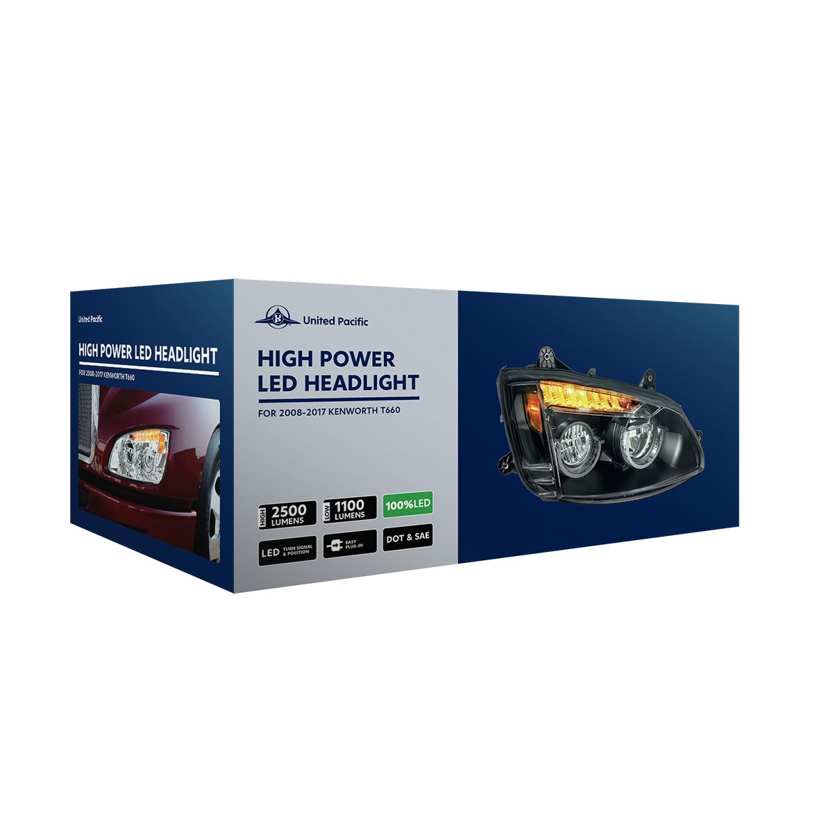 Chrome Full LED Headlight For 2008-2017 Kenworth T660-Driver - Thumbnail 7